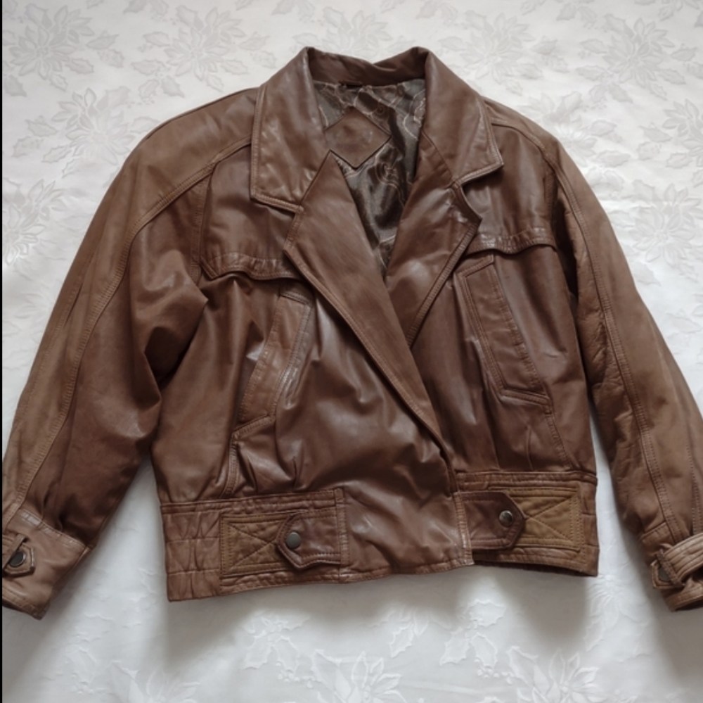 Leather bomber jacket vintage chocolate brown